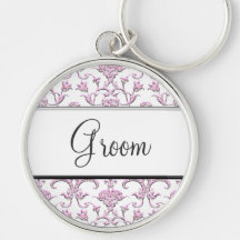 Vintage Florentine Damask (Pink) (Wedding) Keychain