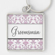 Vintage Florentine Damask (Pink) (Wedding) Keychains