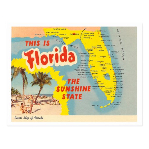 Vintage Florida Map Postcard