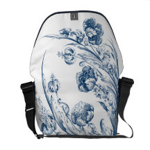 Vintage Flowers in Navy And White Courier Bag