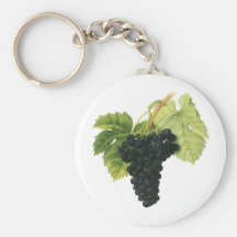 Vintage Food, Fruit, Red Wine Grapes, Vine Leaves Key Chain