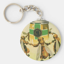 Vintage Food, Organic Honey Bees Dancing Jar Keychain