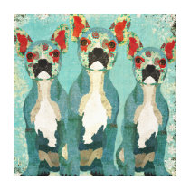 Vintage French Bulldogs Trio Art Canvas canvas prints