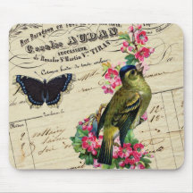 Vintage French Chic Spring Bird Collage Mousepad