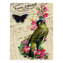 Vintage French Chic Spring Bird Collage Postcards