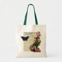 Vintage French Chic Spring Bird Collage Tote Bags