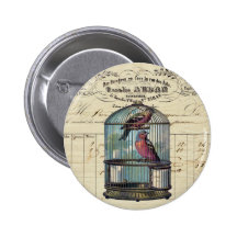 Vintage French Chic Victorian Birdcage Love Birds Button