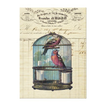 Vintage French Chic Victorian Birdcage Love Birds Canvas Prints
