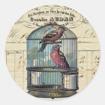 Vintage French Chic Victorian Birdcage Love Birds Round Sticker