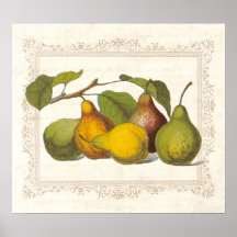 Vintage French Pears Country Kitchen Decor Poster