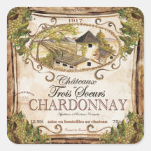Vintage French Wine Label Square Sticker