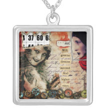 vintage girl altered art necklace
