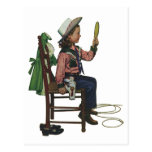 Vintage Girl Cowgirl Looking  Mirror She's so Vain Postcard