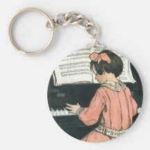 Vintage Girl, Music, Piano, Jessie Willcox Smith Key Chains