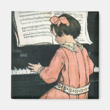 Vintage Girl, Music, Piano, Jessie Willcox Smith Magnet