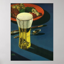 Vintage Glass of Beer with Dinner Poster