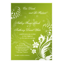 Vintage Green and White Floral Wedding Invitation