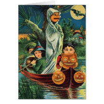 Vintage Halloween Pumpkin Ghost Card