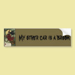 Vintage Halloween Witch Riding a Broom and Moon bumper stickers