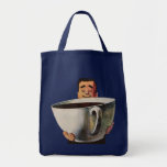 Vintage Happy Man Drinking Giant Cup of Coffee Bags