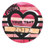 vintage heart 2012 with stripes sticker stickers