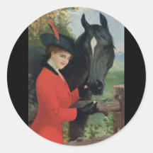 Vintage Horse Girl Red Coat Equestrian Sugar Cube Round Stickers