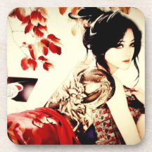 Vintage Japanese Girl Drink Coasters