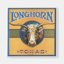 Vintage Label Longhorn Steer Texas Fridge Magnet