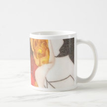 vintage lady in red coffee mug cup