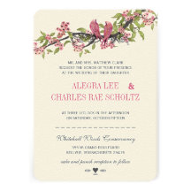 Vintage Love Bird Pink and Gray Cherry Blossom Announcement