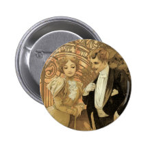 Vintage Love Romance, Art Nouveau, Alphonse Mucha Button