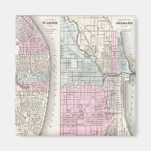 Vintage Map of Chicago and St. Louis (1855) Magnets