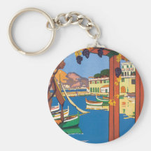 Vintage Mediterranean Travel Poster French Riviera Keychain