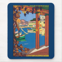 Vintage Mediterranean Travel Poster French Riviera Mousepad
