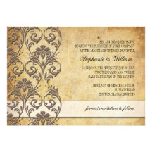 Vintage Mocha Floral Swirl Wedding Invitation