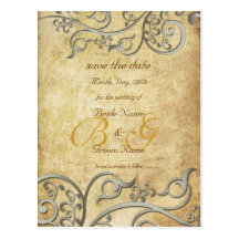 Vintage, monogram silver swirls/lilac post card