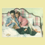 Vintage Mother Reading Cards in Bed with the Kids invitations