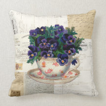 Vintage Pansy Teacup French Pillow