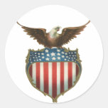 Vintage Patriotic American Flag and Bald Eagle Round Sticker