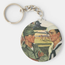 Vintage Patriotic Men, Military Personnel Keychain