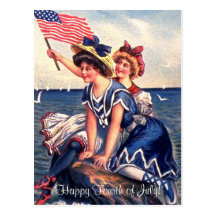 Vintage Patriotic Swimmers Postcard