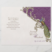 Vintage Peacock & Etchings Wedding Program Custom Flyer