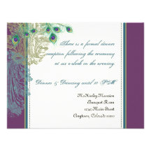 Vintage Peacock, Feathers  Reception Invitation