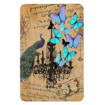 vintage peacock Teal butterfly Paris fashion Magnets