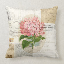 Vintage Pink Hydrangea French Ephemera Pillow
