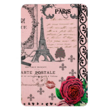 Vintage Pink Paris Collage Flexible Magnet