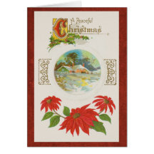 Vintage poinsettia flower christmas holiday card