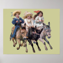 Vintage Ponies and Cute Children Print