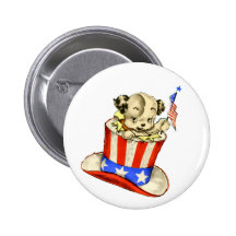 Vintage Puppy with Flag Round Button
