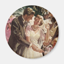 Vintage Reception Bride Groom Newlyweds Cut Cake Refrigerator Magnets
